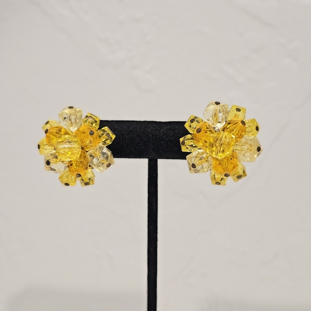 Yellow Beaded Flower Clip On Earrings Women's Jewelry Colorful